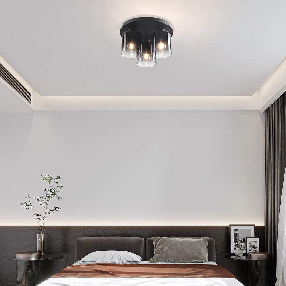 Schwarze Deckenleuchte Lyo aus Rauchglas mit Farbverlauf, 3-flammig