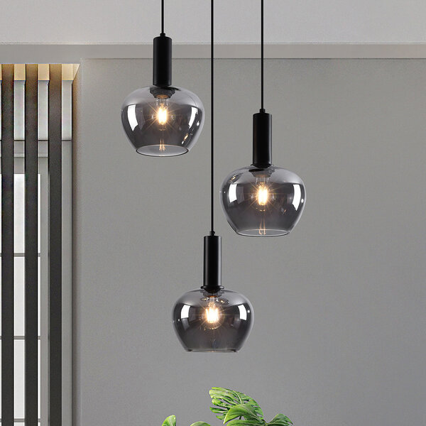Moderne Pendelleuchte Ismay mit Rauchglas, 3-flammig - schwarz