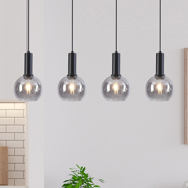 Schwarze Pendelleuchte Imke mit Rauchglas, 4-flammig