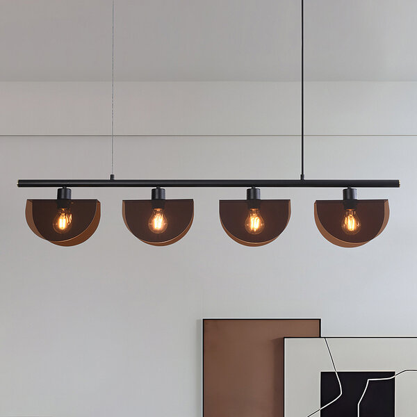 Schwarze Pendelleuchte mit rauchgrauen Schirmen, 4-flammig - Morandi