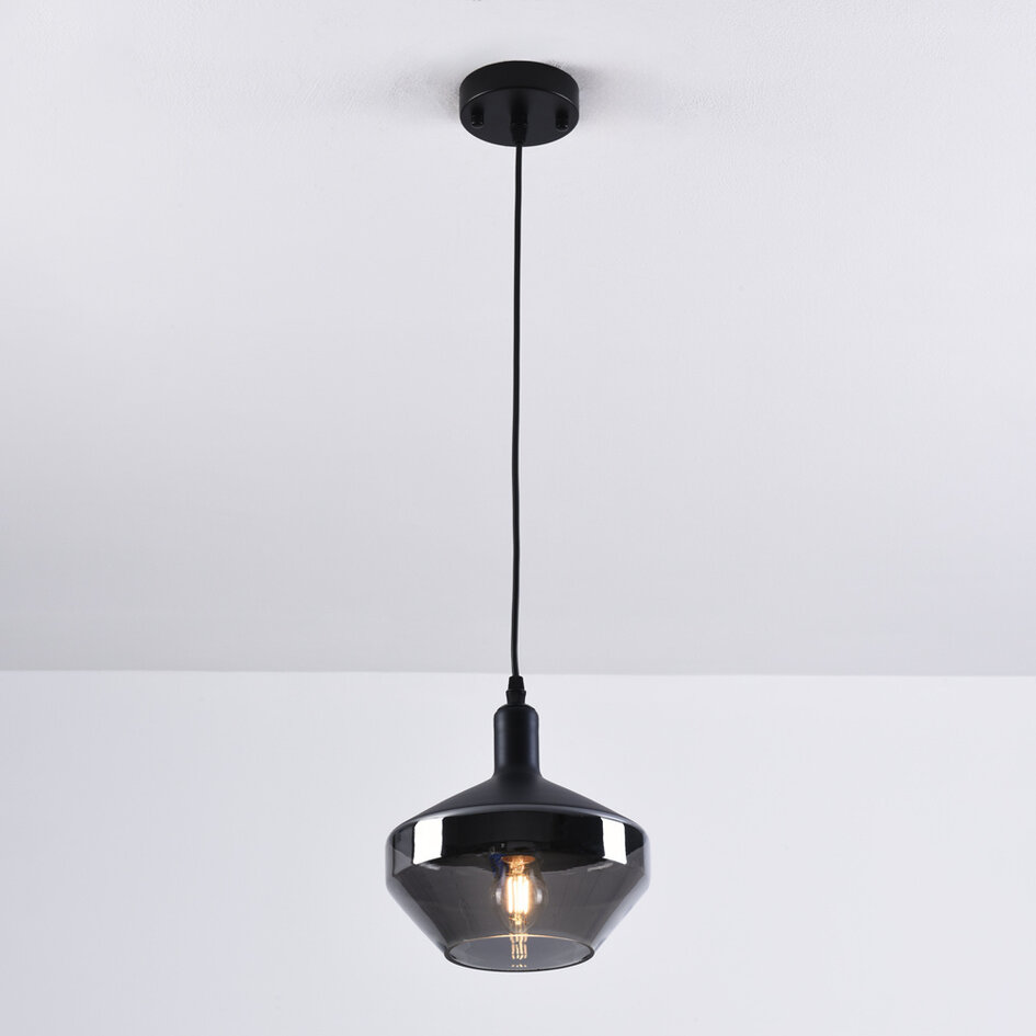 1-flammige Pendelleuchte Mala Rauchglas - breites Glas