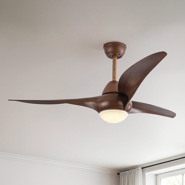 Deckenventilator Wieke mit LEDs und einstellbarer Farbtemperatur in dunkles Holz