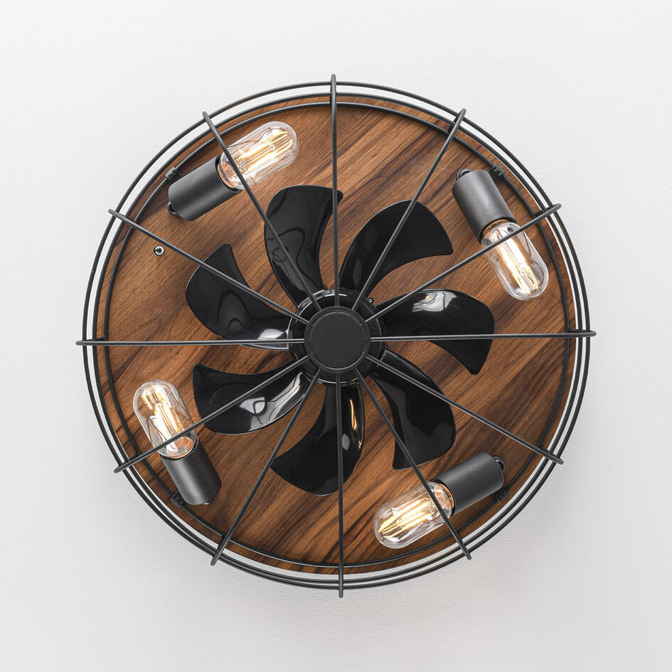 Industrieller Deckenventilator schwarz mit Holzoptik - Fistik