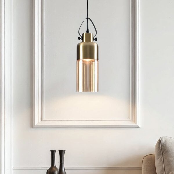 Hängelampe Laure - Amberglas, Art déco, längliche Kugel