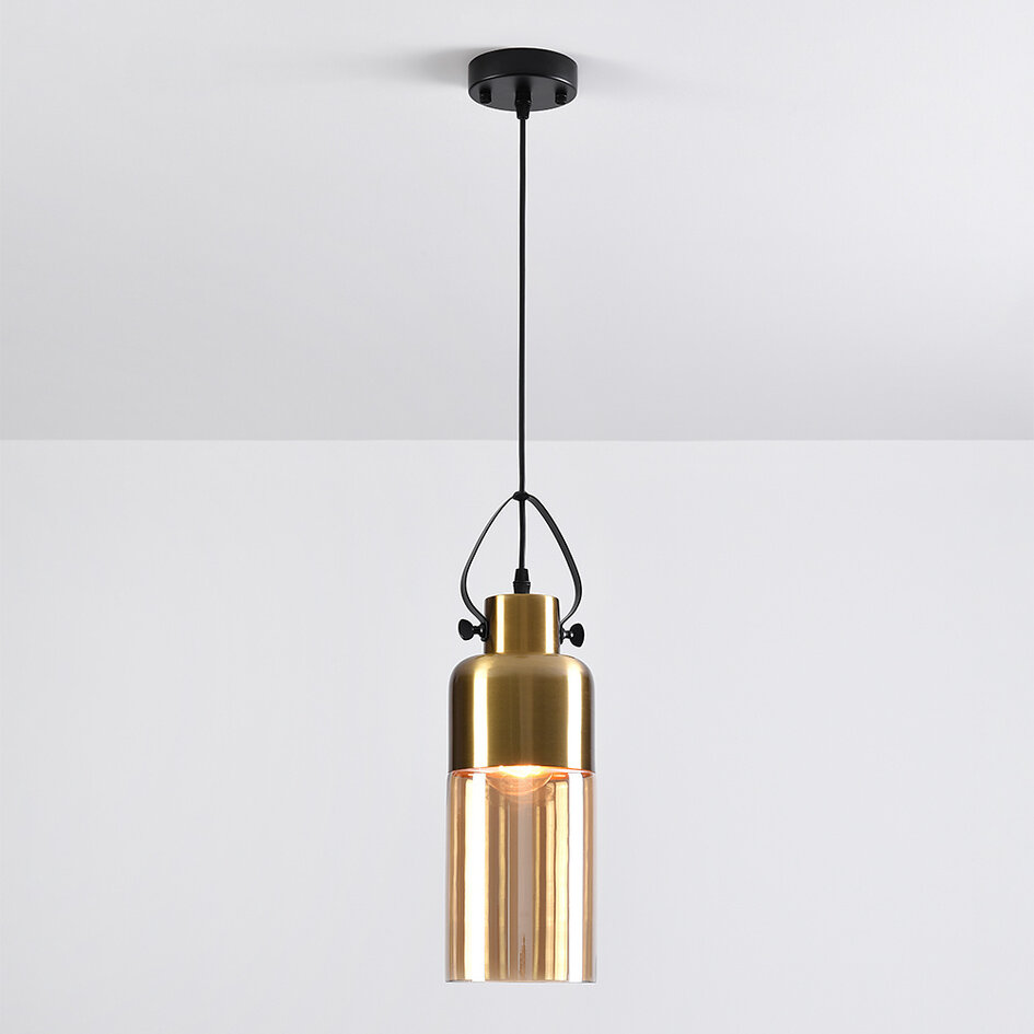Hängelampe Laure - Amberglas, Art déco, längliche Kugel