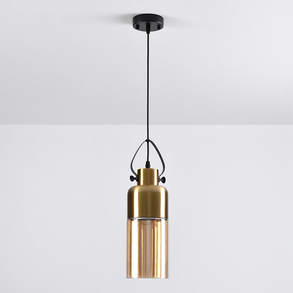 Hängelampe Laure - Amberglas, Art déco, längliche Kugel