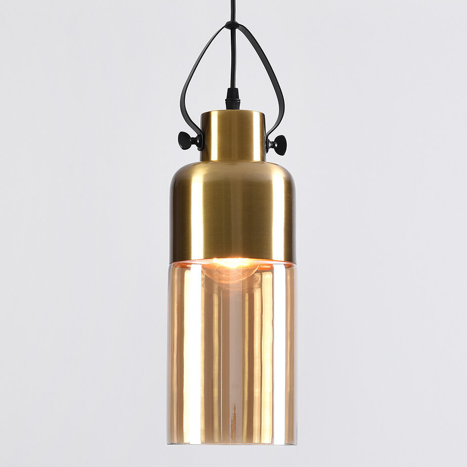 Hängelampe Laure - Amberglas, Art déco, längliche Kugel