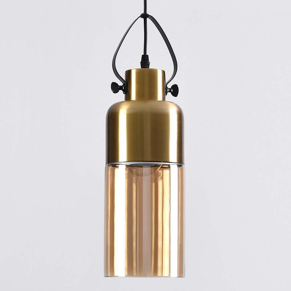 Hängelampe Laure - Amberglas, Art déco, längliche Kugel