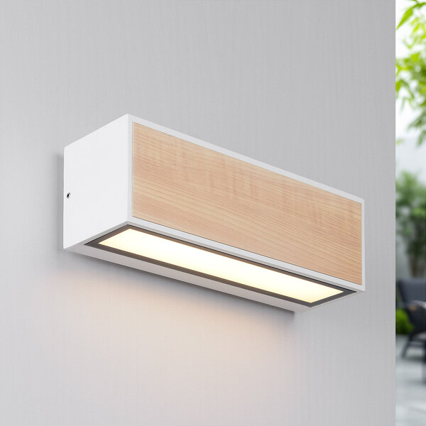 Solar-Außenwandleuchte mit hellem Holz - Garcia