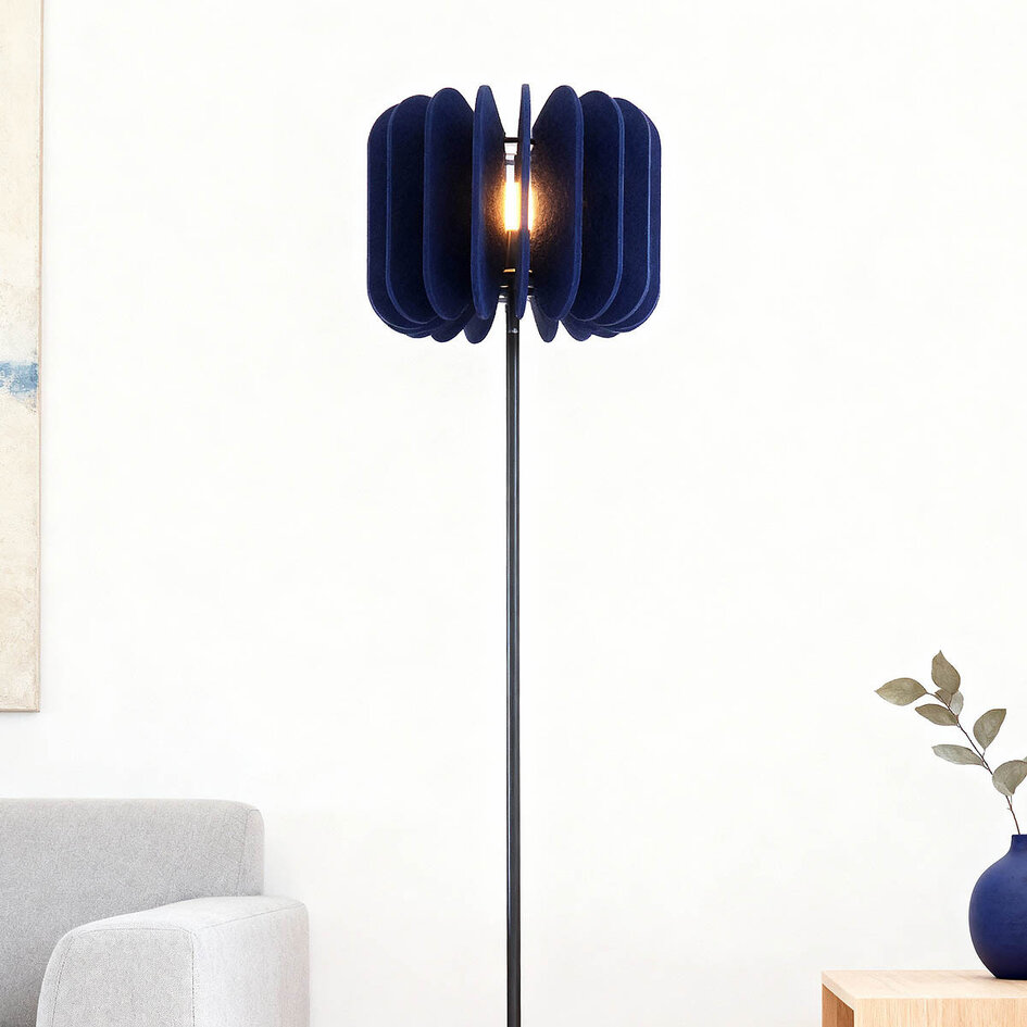 Stehlampe Lenthe aus PET-Filz - Marineblau