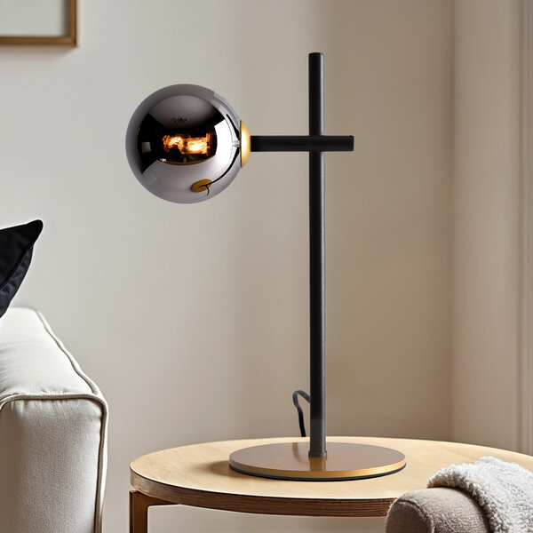 Tischlampe Glenn - Rauchglas mit Spiegeleffekt