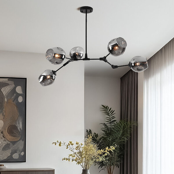 Design-Hängeleuchte 5-flammig Schwarz mit Rauchglas - Thalia