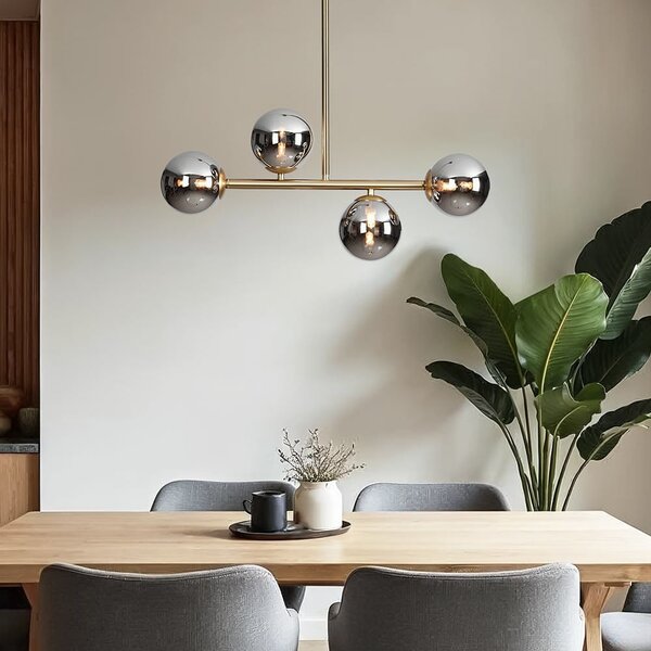 Design-Deckenleuchte Gold mit Rauchglas Spiegeleffekt, 4-flammig - Asun