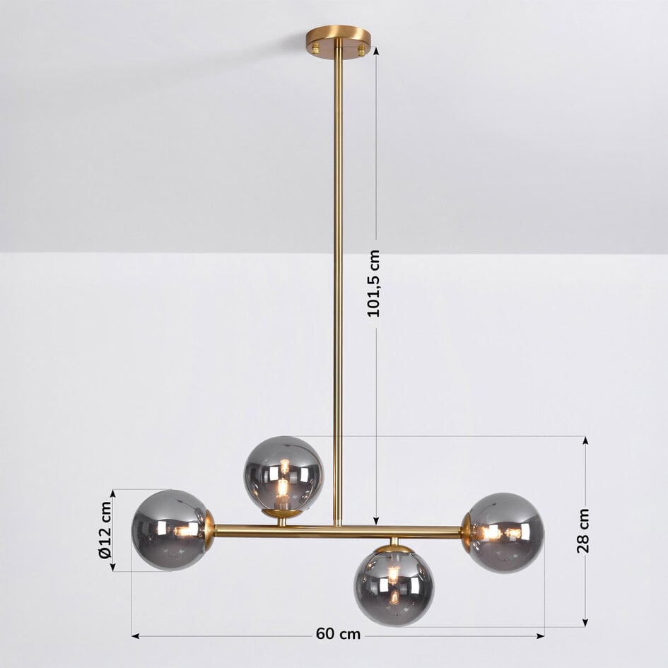 4-flammige Pendelleuchte Asun - Rauchglas und Gold