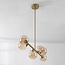6-flammige Pendelleuchte Aster - Gold mit Amber-Glaskugeln
