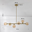 6-flammige Pendelleuchte Aster - Gold mit Amber-Glaskugeln