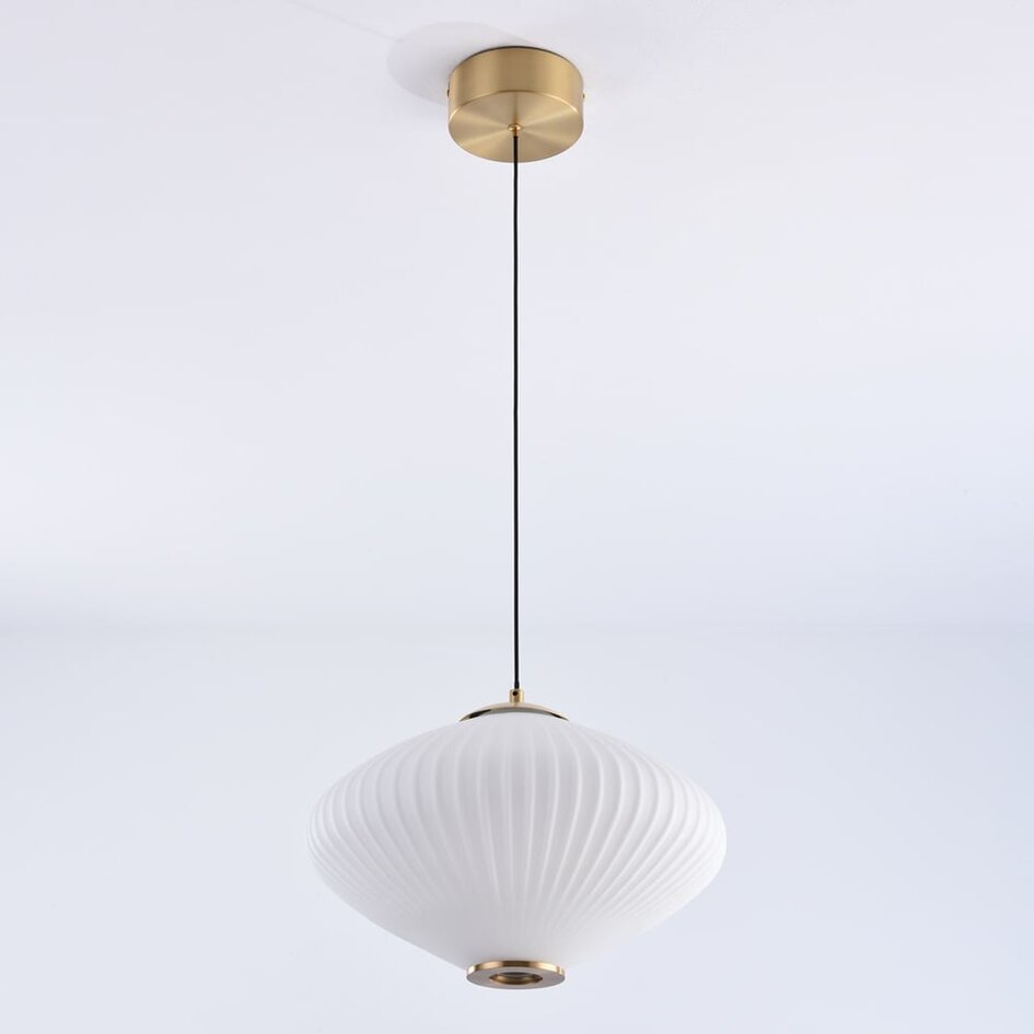 3-stufig dimmbare Pendelleuchte Mateja - milchweißes Glas und Bronze