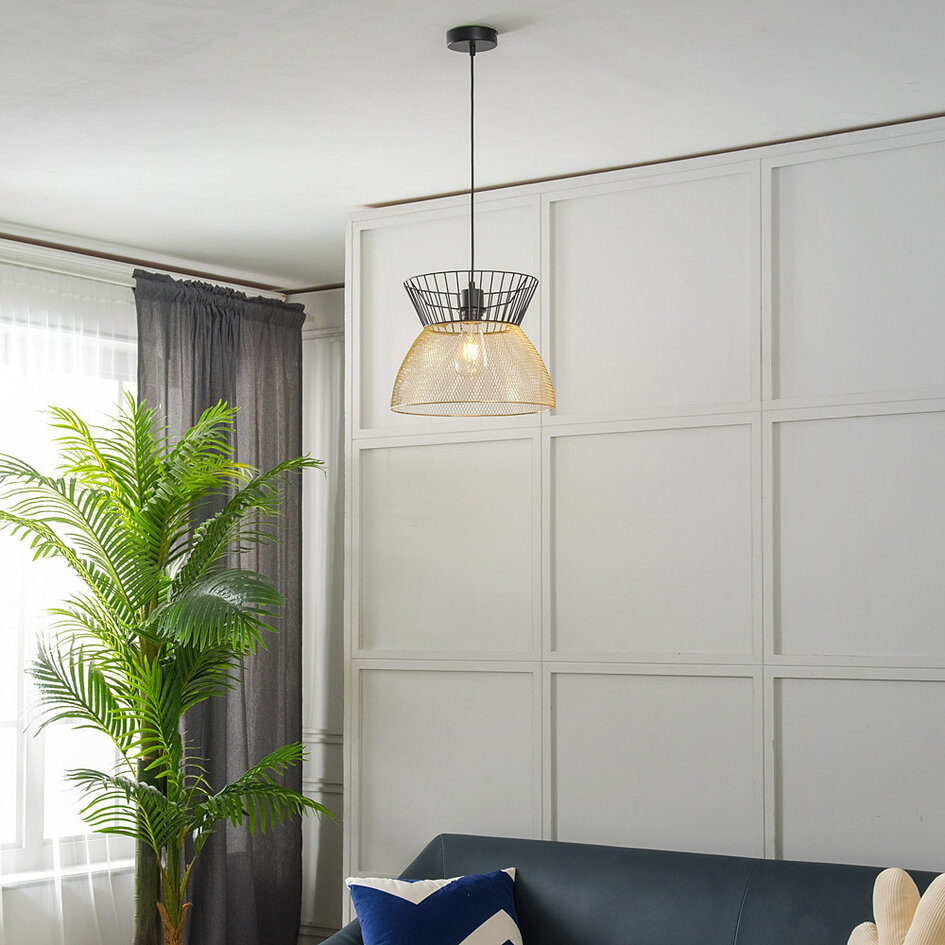 Moderne Hängelampe schwarz mit Gold - Netti