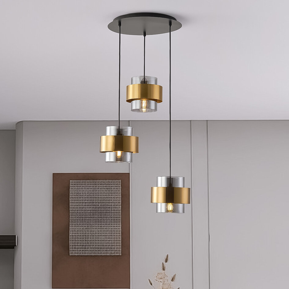 Moderne Hängelampe mit Bronze Details, 3-flammig - Arany