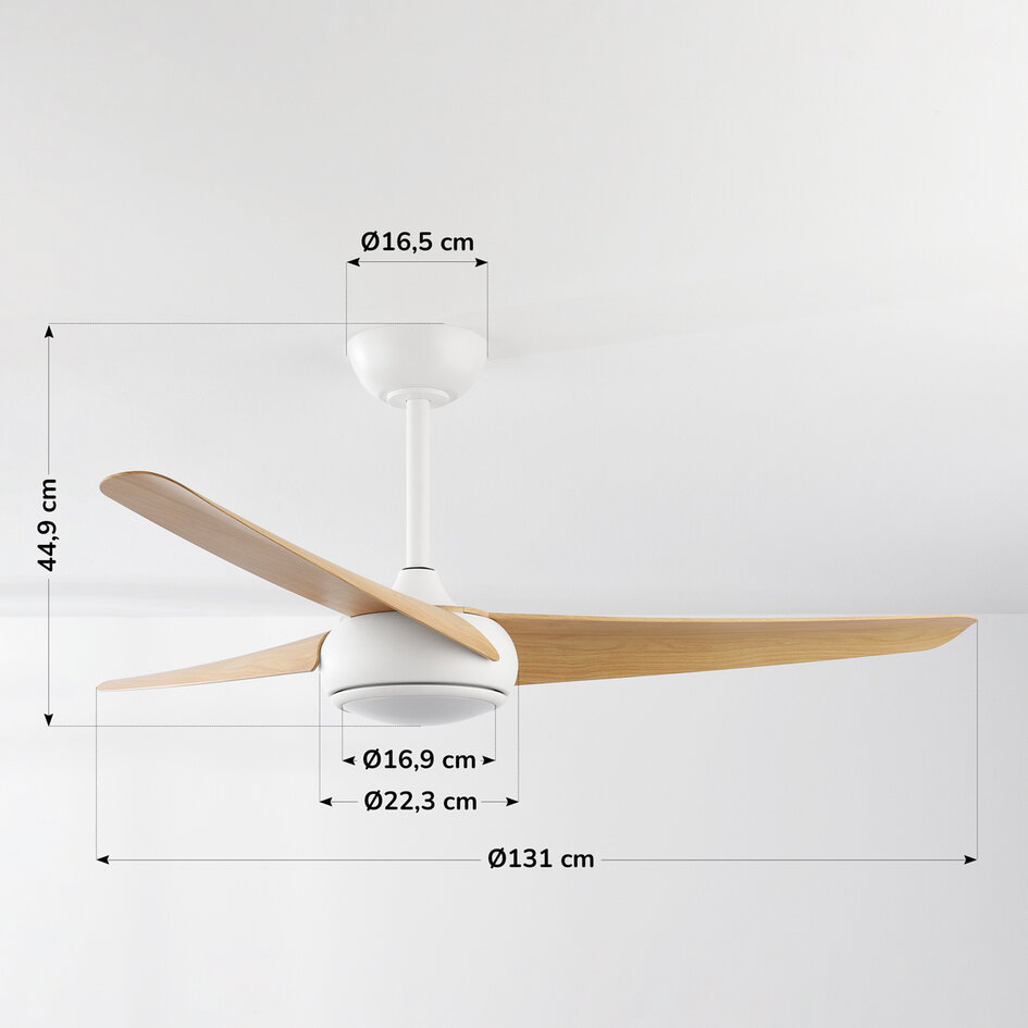 Deckenventilator Ventus mit integrierter LED und Fernbedienung - Weiß und Buchenholz
