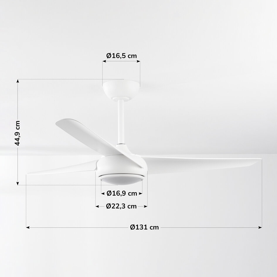 Deckenventilator Angin mit integrierter LED und Fernbedienung - Weiß