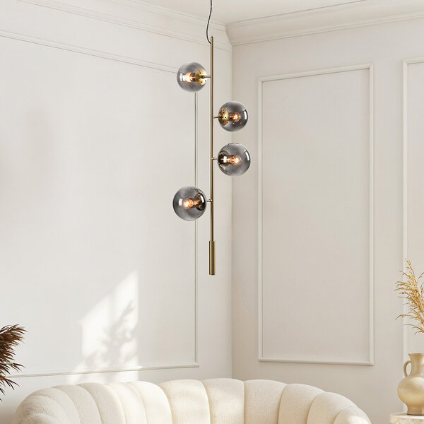 Design-Hängeleuchte mit Rauchglas 4-flammig - Ferron