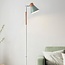 Retro-Stehlampe Elsie aus Holz mit grünem Lampenschirm