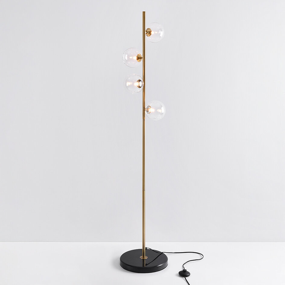 Stehlampe Pippa 4-flammig in Gold mit transparentem Glas