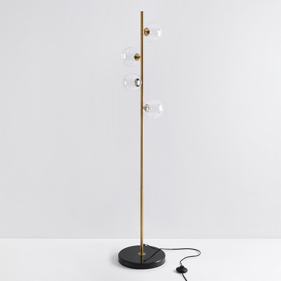 Stehlampe Pippa 4-flammig in Gold mit transparentem Glas
