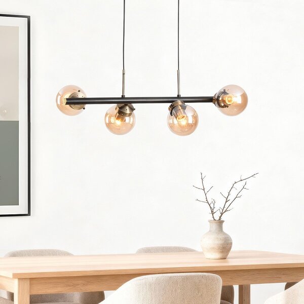 Moderne Pendelleuchte 4-flammig mit amber Glas - Saba