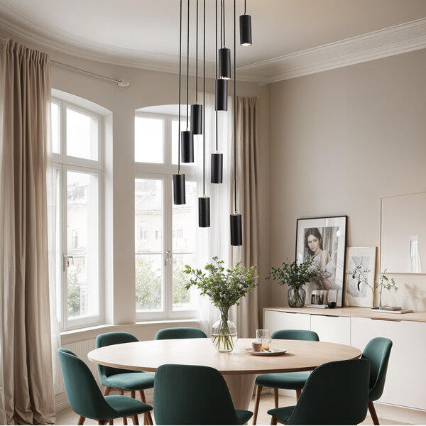 9-flammige Design-Hängeleuchte Hialeah - mattschwarz und sandgold