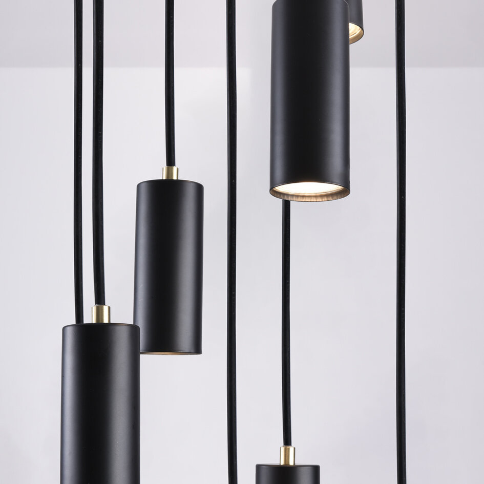 9-flammige Design-Hängeleuchte Hialeah - mattschwarz und sandgold