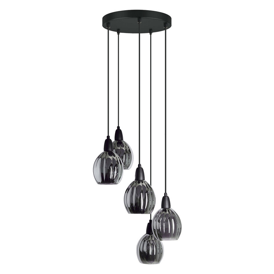 5-flammige Design-Hängeleuchte Boise - Schwarz und Rauchglas