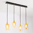 Industrielle mattschwarze und sandgoldene Pendelleuchte mit amber Glas 4-flammig - Tuscon