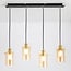 Industrielle mattschwarze und sandgoldene Pendelleuchte mit amber Glas 4-flammig - Tuscon