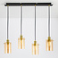 Industrielle mattschwarze und sandgoldene Pendelleuchte mit amber Glas 4-flammig - Tuscon