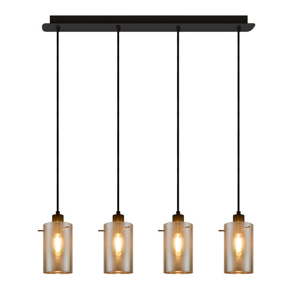 Moderne mattschwarze Pendelleuchte mit Rauchglas 4-flammig - Worth