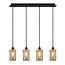 Moderne mattschwarze Pendelleuchte mit Rauchglas 4-flammig - Worth