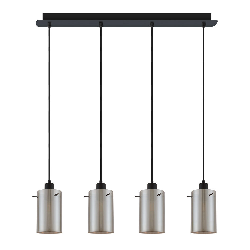 Moderne mattschwarze Pendelleuchte mit Rauchglas 4-flammig - Worth