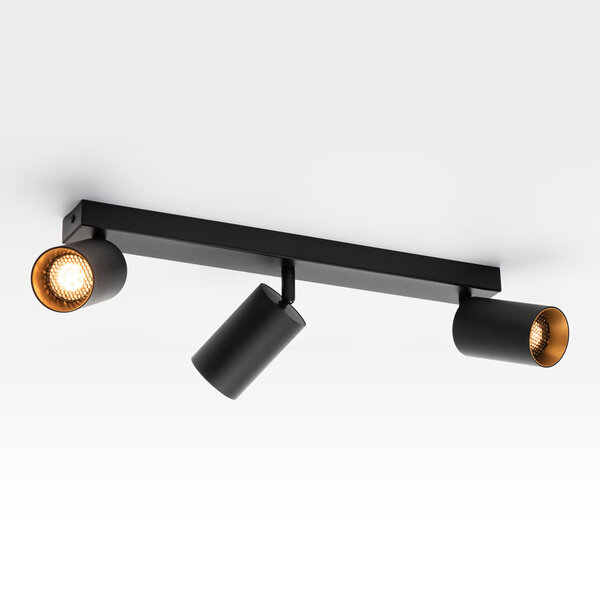 3-flammige moderne Deckenleuchte mit 3 Spots Schwarz mit Gold - Nina