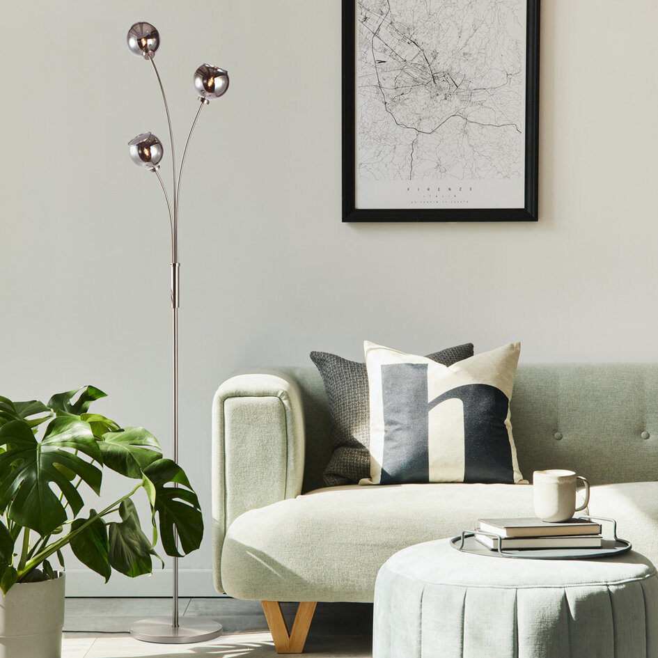 Moderne Stehleuchte mit Rauchglas, 3-flammig - Campbell