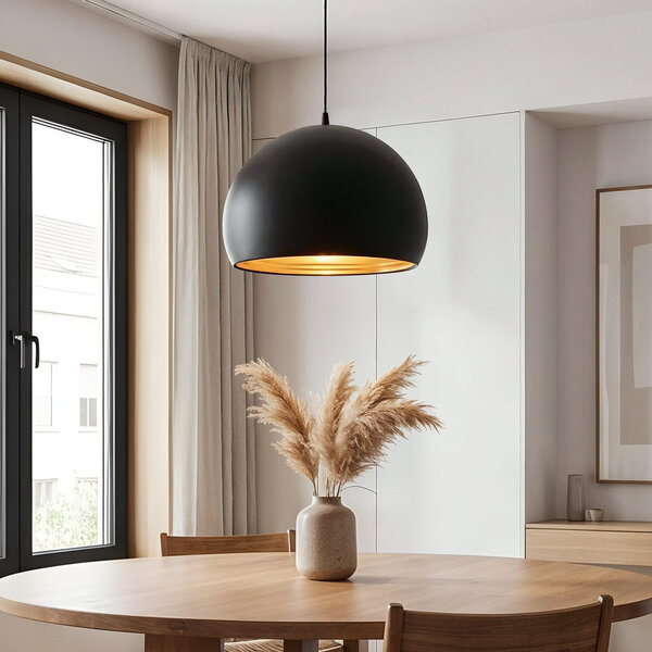 Moderne runde Hängeleuchte in schwarz mit Gold - Goldy