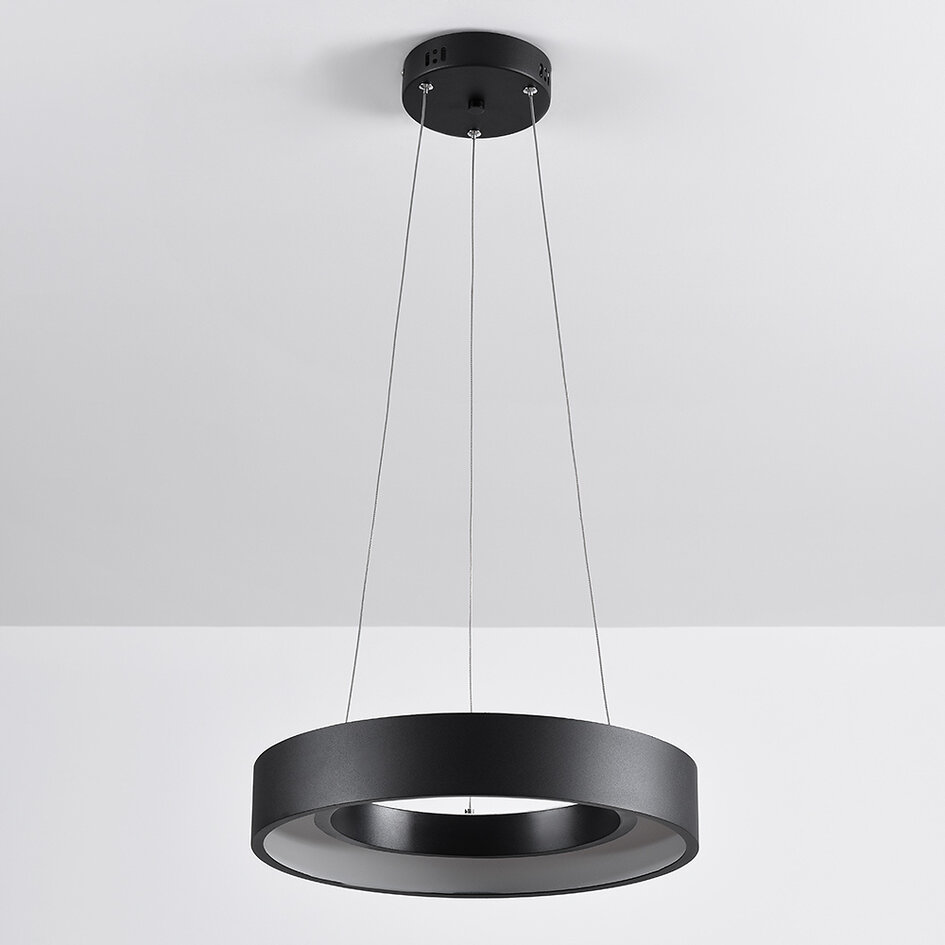 Moderne Hängelampe Roundy in mattschwarzem Metall