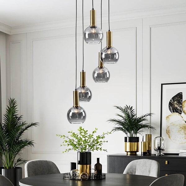5-flammige Hängelampe Imme - Gold und Rauchglas