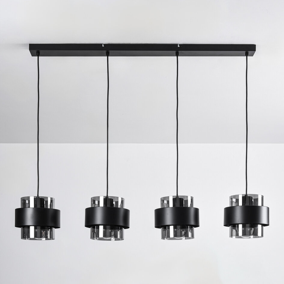 Pendelleuchte Faey schwarz mit Rauchglas, 4-flammig