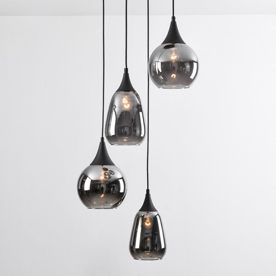 Pendelleuchte Loua schwarz mit Rauchglas, 4-flammig