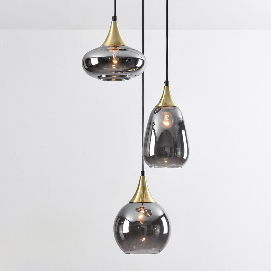 3-flammige Hängelampe Loua - Gold und Rauchglas