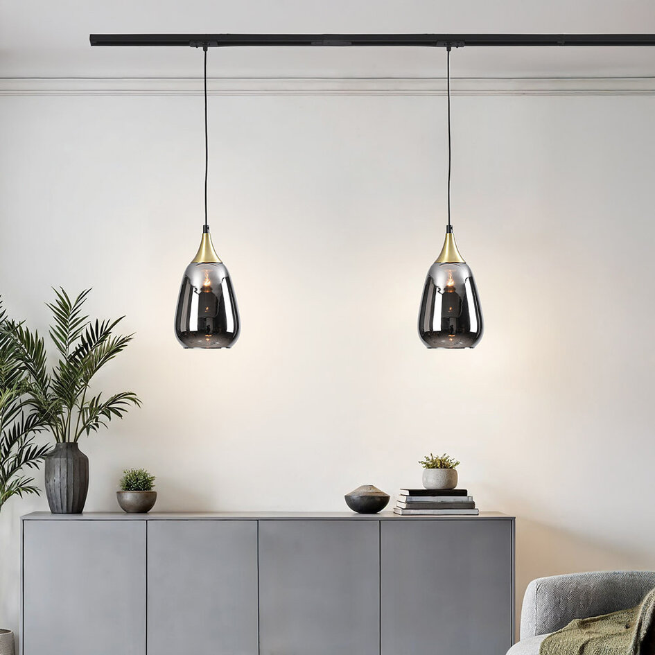 1-Phasen-Pendelleuchte Noi gold mit Rauchglas und Spiegeleffekt - Tropfenform