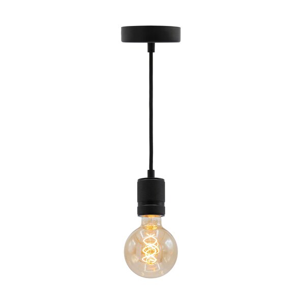 Mattschwarzes Industrial-Schnurpendel inkl. 5W XL-Lampe, Amberglas, 1800K, Ø95 mm