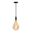Modernes, glänzend schwarzes Schnurpendel inkl. 8,5W bis 10W XXL-Lampe, Amberglas, 2000K, Ø160 mm